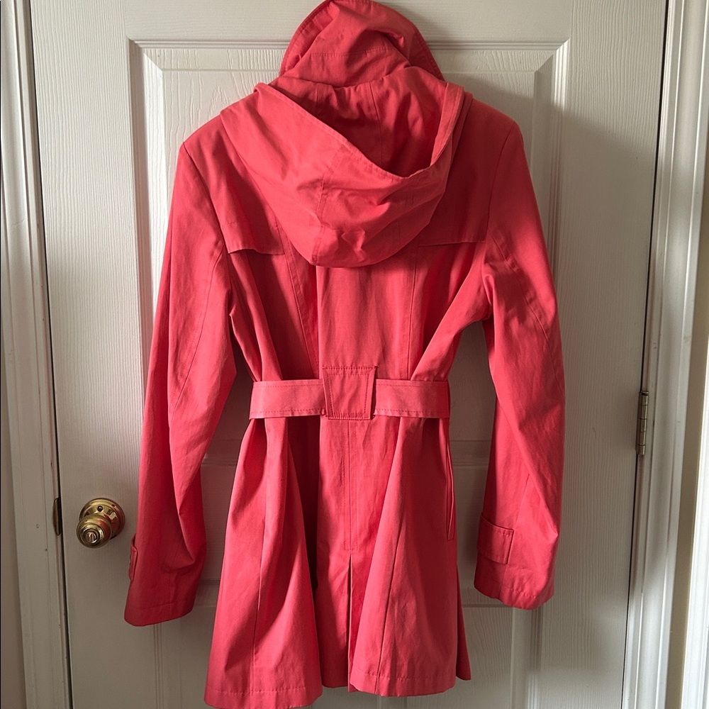 Via Spiga‎ Womens Spring Midi Length Belted Hooded Trench Coat in Coral Size XL - Picture 10 of 14